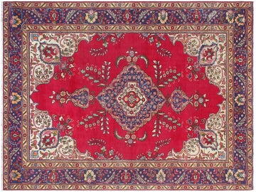 handmade Medallion, Traditional Tabriz Red Blue Hand Knotted RECTANGLE 100% WOOL area rug 7x9